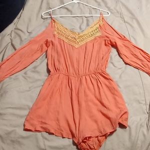 Woven Coral ColdShoulder Romper